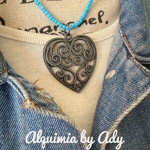 Alquimia by Ady Turquoise Necklace Big Vintage heart pendant